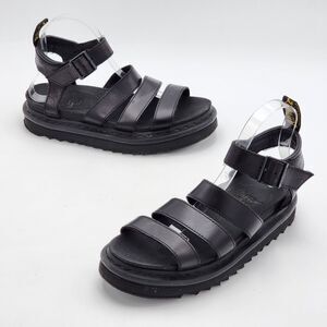 Dr. Martens Blaire Leather Strap Chunky Platform Sandals Black Size 8